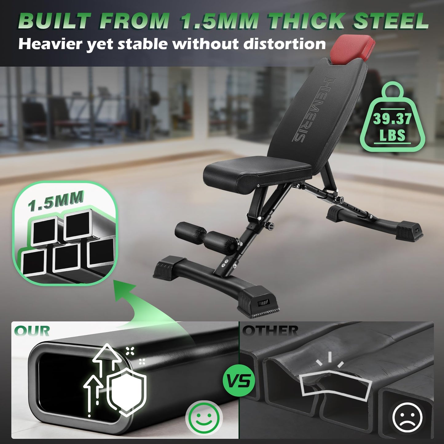 HEMERIS Adjustable Weight Bench 32 In Backrest, Foldable Workout Bench for home gym 660 LBS Incline/Decline Bench Press Exercise Equipment 85°to -30°FID Strength Weight Training(Black)