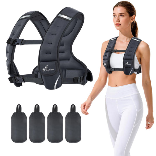Sportneer Adjustable Weighted Vest Woman: 6-10lb Weighted Walking Vest for Women with 4 Weight Packs Fast Adjust Comfortable Weight Vest for Home Gym Burn Calories Strength Training Vests Black