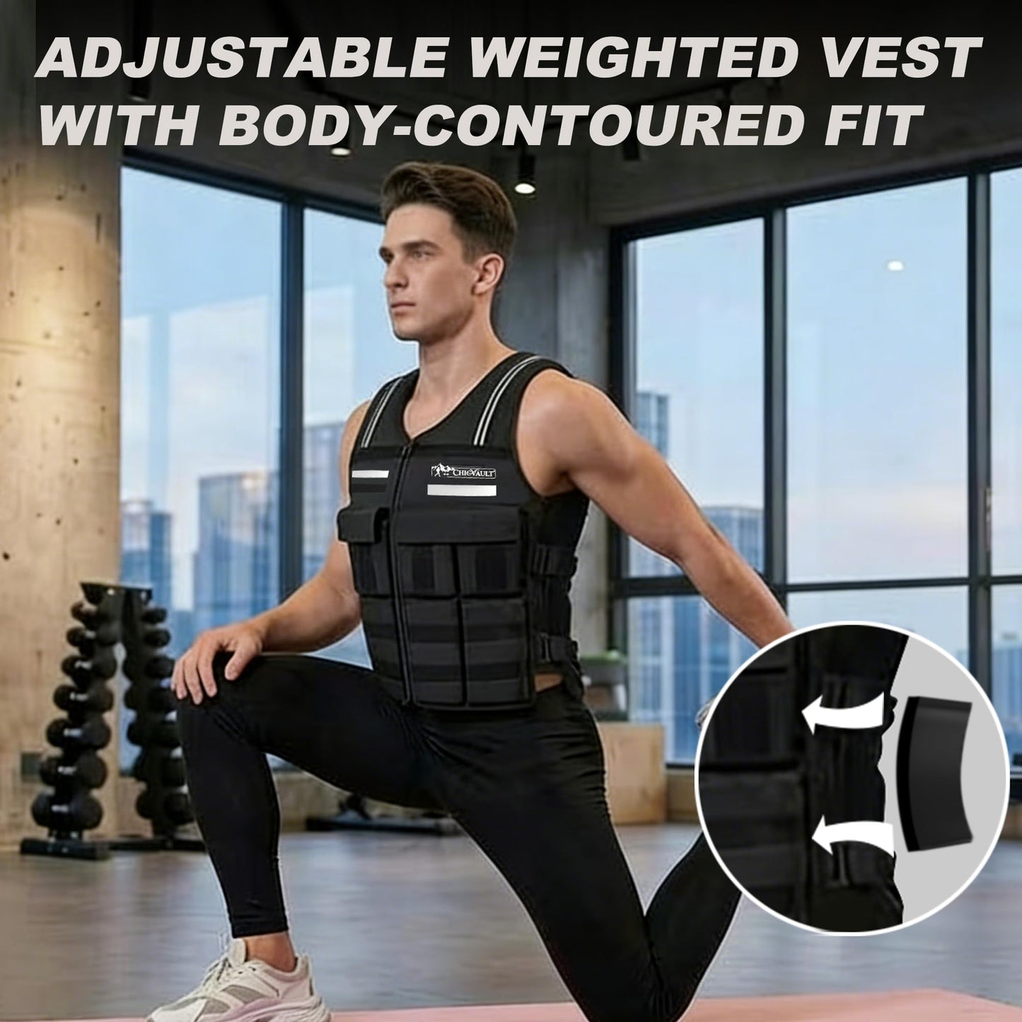 CHICVAULT Adjustable Weighted Vest for Men Women (2-40LB),Soft Silicone Counterweight-providing a snug,comfortable fit,Removable & No-Bounce Design, Rucking, Running, Strength Training, Gym, with Reflective Strip(2-40LB)