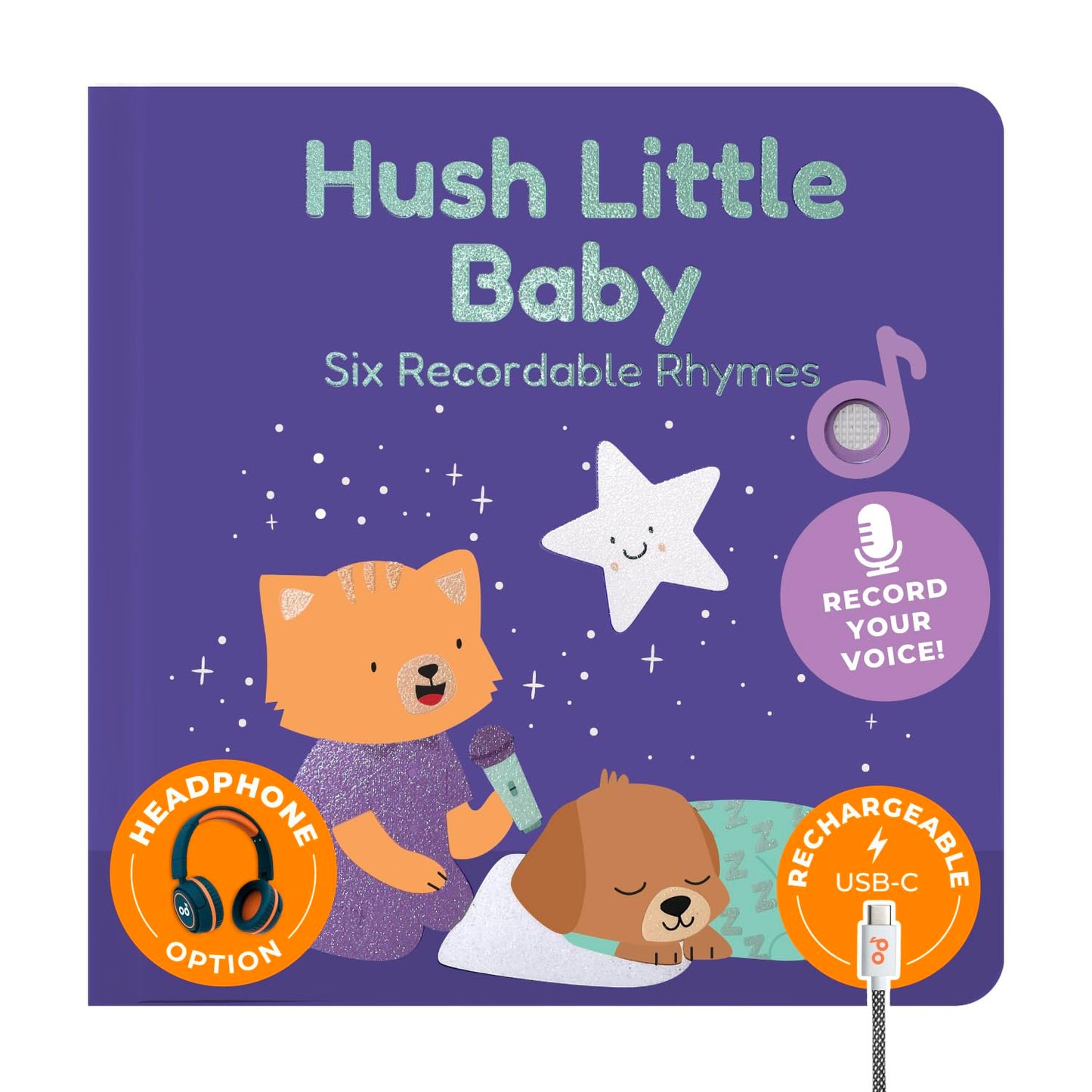 Cali's Books Hush Little Baby Recordable Music Book Toddlers 1-3 Years Old - Lullaby Rhymes Musical Book, Headphone Jack, Interactive Sound Book, Voice Recording Song Toy Children Girls Toddler Boys