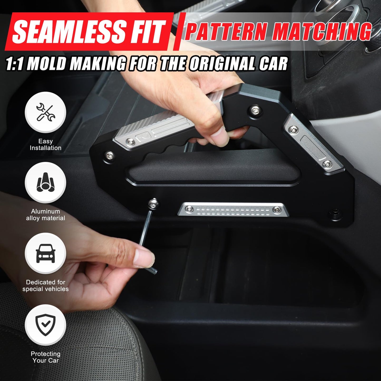 Bekantogy 2PCS Central Control Grab Handles Compatible with Land Rover Defender 90 110 130 2020-2024 Aluminum Alloy Grip Handle for Armrest Both Side Interior Accessories (Black Silve)