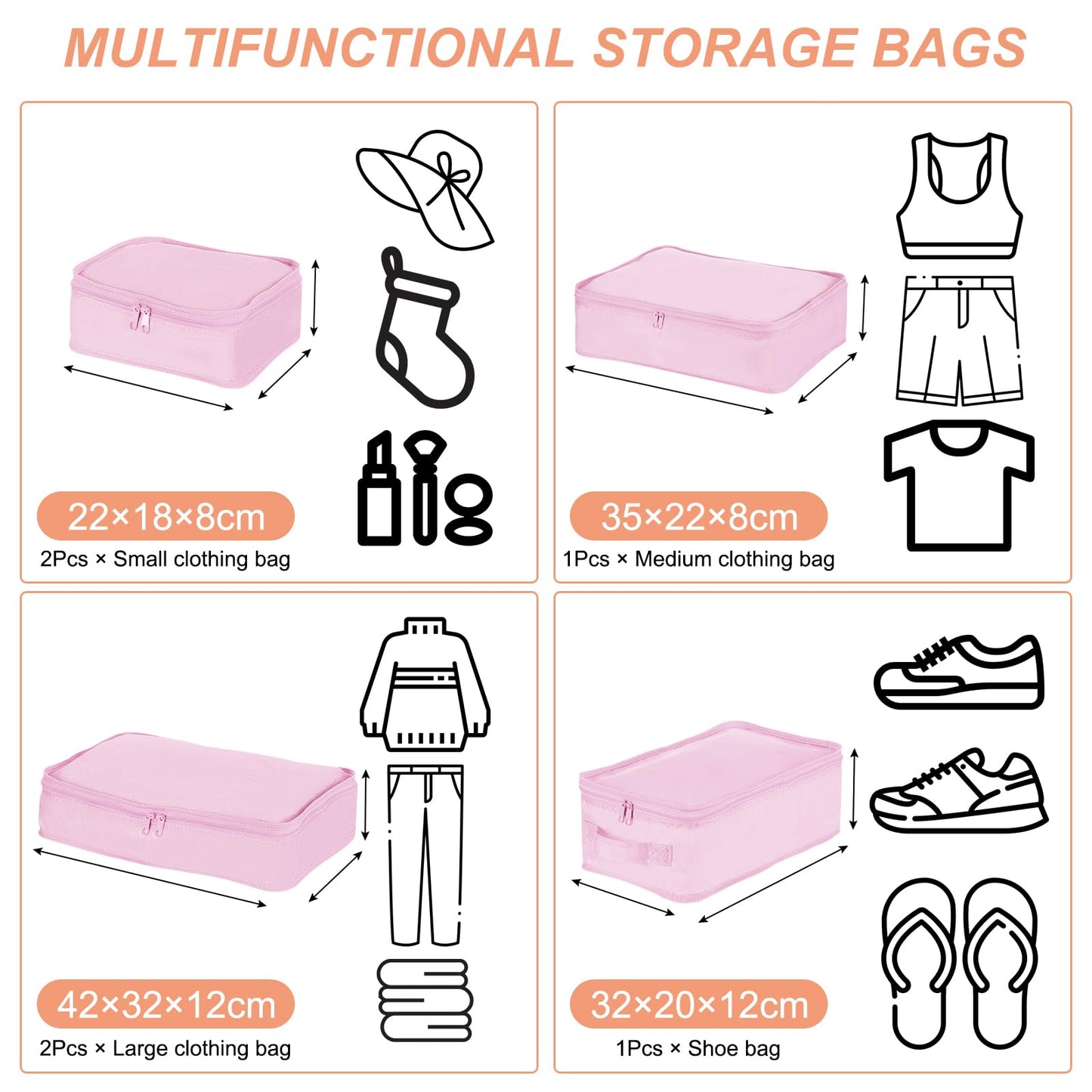 PATIKIL 6 Set Travel Packing Cube, Travel Bags Organizer for Luggage Waterproof Suitcase Organizer Bags Set Travel Essentials with Shoe Bag for Carry on Suitcases, Pink