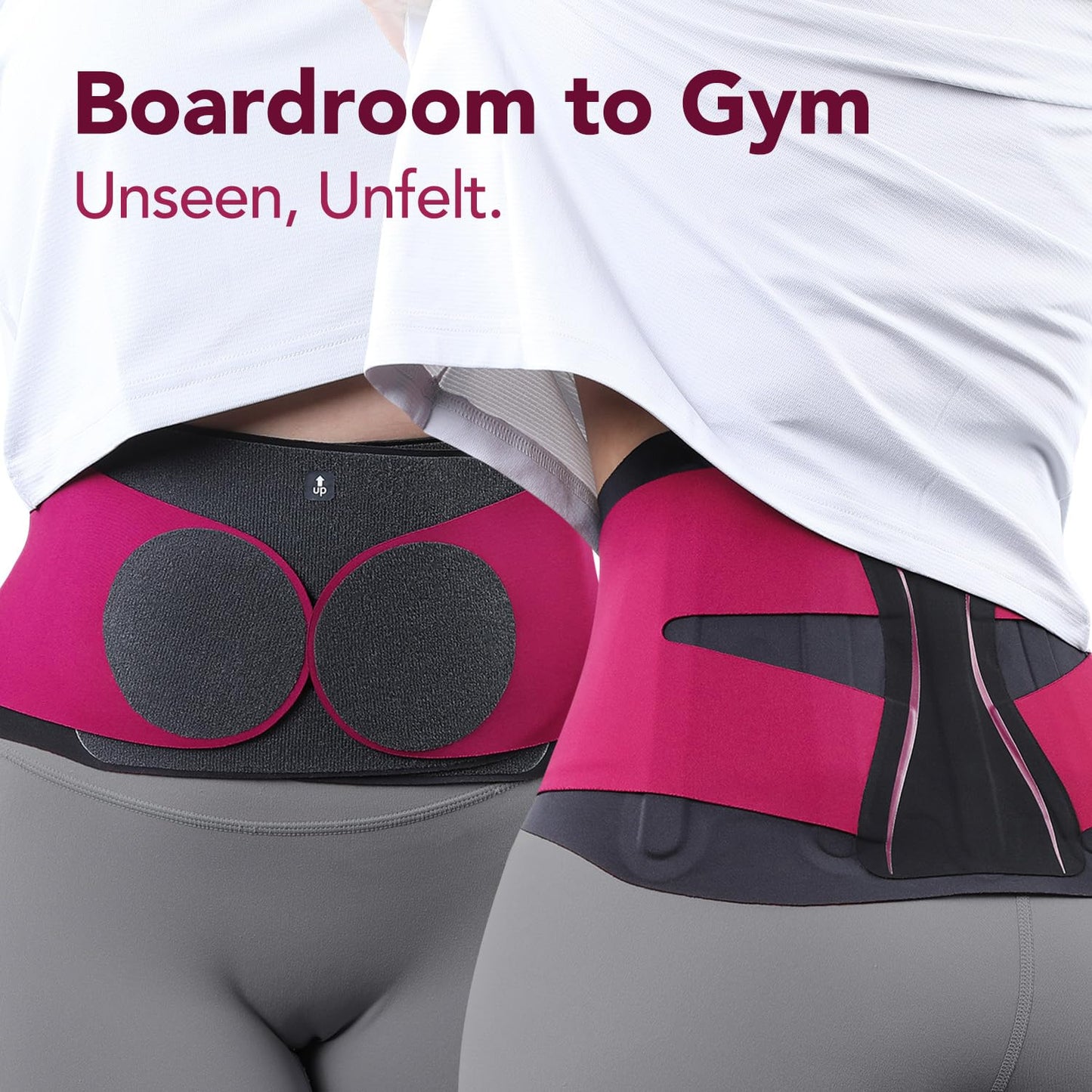 Fitomo 0.5mm Ultra Thin Back Brace for Women Men, Seamless Yoga Fabric for All Day Comfort, Wear under Clothes, Enhanced Lumbar Pad for Lower Back Pain Relief, Sciatica, Posture, Lifting, Rose, Size L