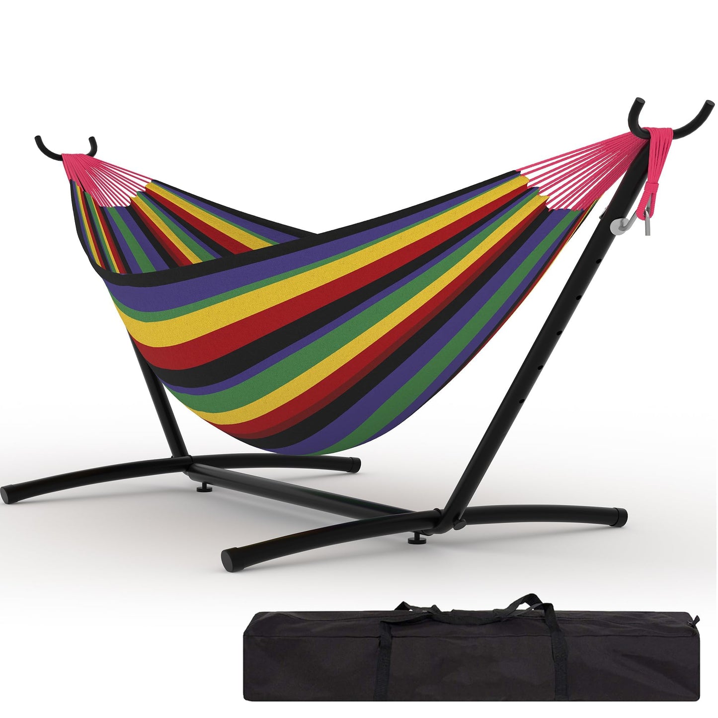 Hammock Chair Outdoor with Stand - Heavy Duty 500LB Capacity Portable Hanging Swing Chair for Patio, Garden, Backyard, Camping -Polyester Blend with Adjustable Steel Frame & Carry Bag
