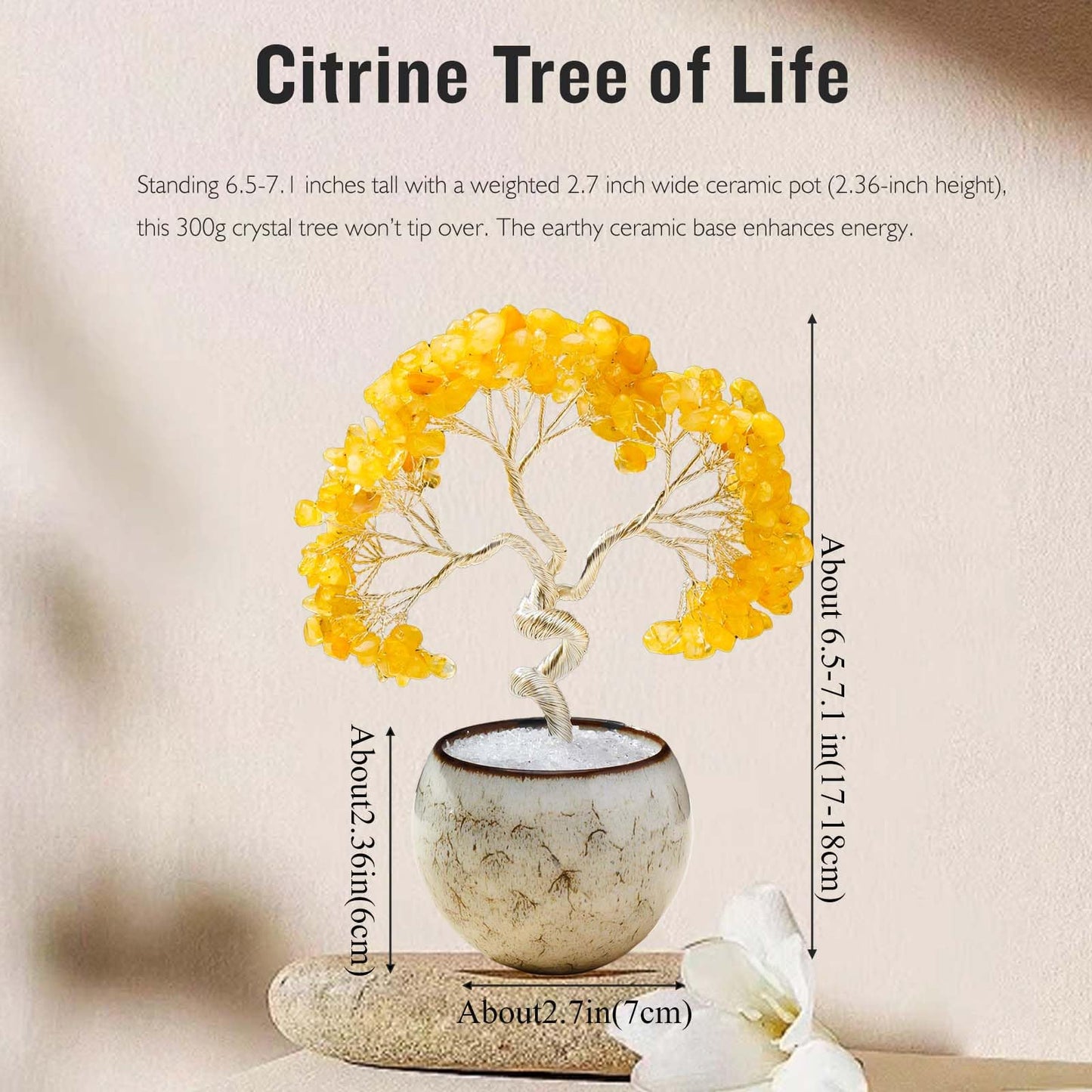 Runyangshi Citrine Crystal Tree of Life - 7in Chakra Crystal Money Tree with 297 Natural Healing Crystal Gemstone for Feng Shui, Luck, Balancing Energy Home Decor & Spiritual Gift