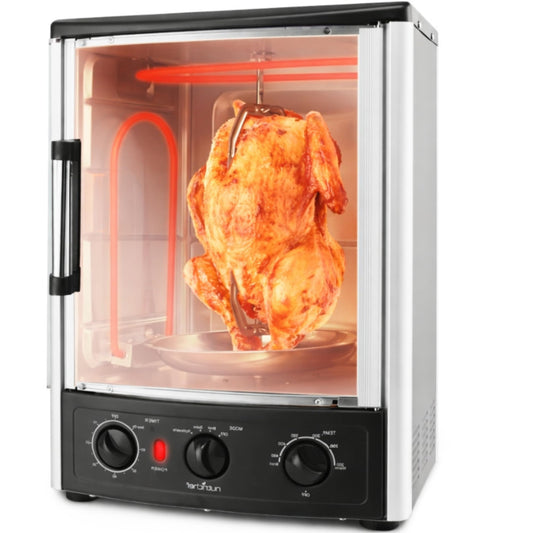 Nutrichef Vertical Countertop Oven with Rotisserie, Bake, Broil, & Kebab Rack Functions - Adjustable Settings - 2 Shelves - 1500W - Thanksgiving Turkey - Includes Grill, Kebab skewer racks & bake pan