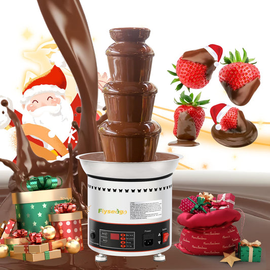 Flyseago Commercial Chocolate Fountain 4 Tiers 7Lbs Large Chocolate Waterfall Stainless Steel Chocolate Heating Melting Fondue Machine Easy to Assemble for Cheese BBQ Sauce Ranch Digital-control