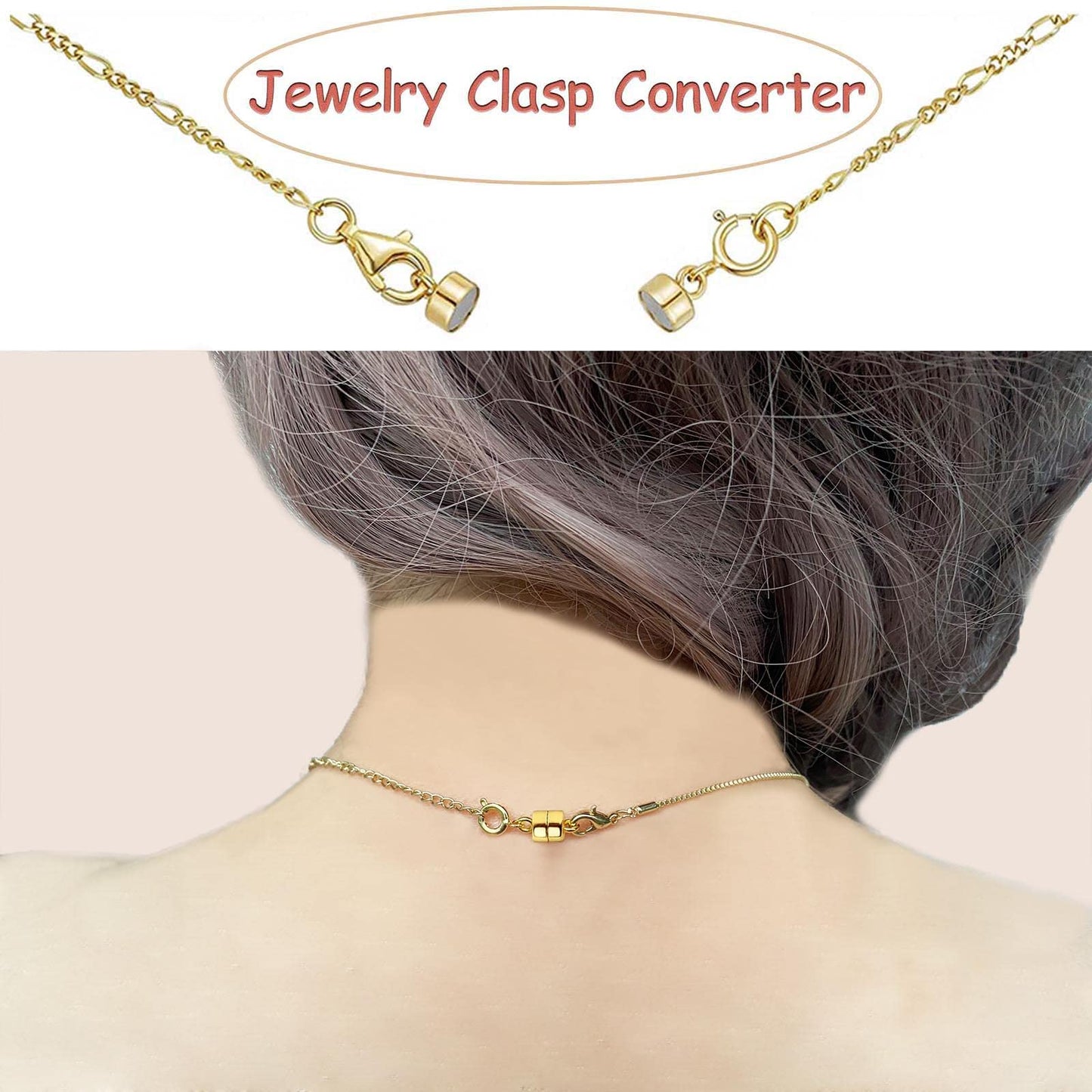 OHINGLT Magnetic Necklace Clasp Extra Strong, Gold and Silver Plated Magnet Jewelry Clasps Converters, Bracelet Extender for Women Seniors