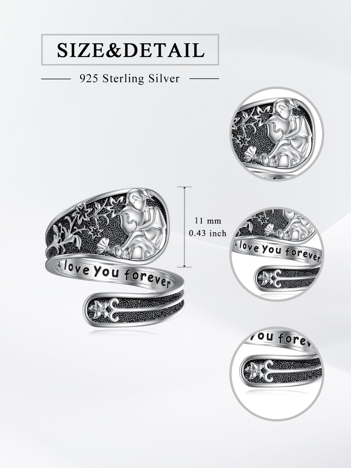Midari Father Daughter Gifts 925 Sterling Silver Father Daughter Spoon Ring Adjustable Vintage Thumb Rings Jewelry Gifts for Women Her