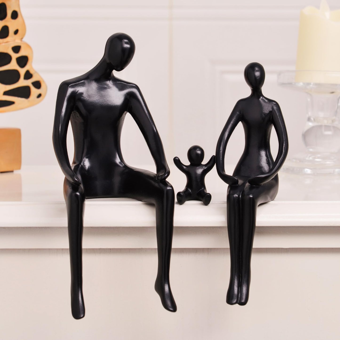 Quoowiit Black Bookshelf Decor Family Sculpture, Abstract Art Ornament Coffee Table Decor, Modern Aesthetic Family Figurine Decoration for Home Office Shelf Table Desk Living Room Set of 3