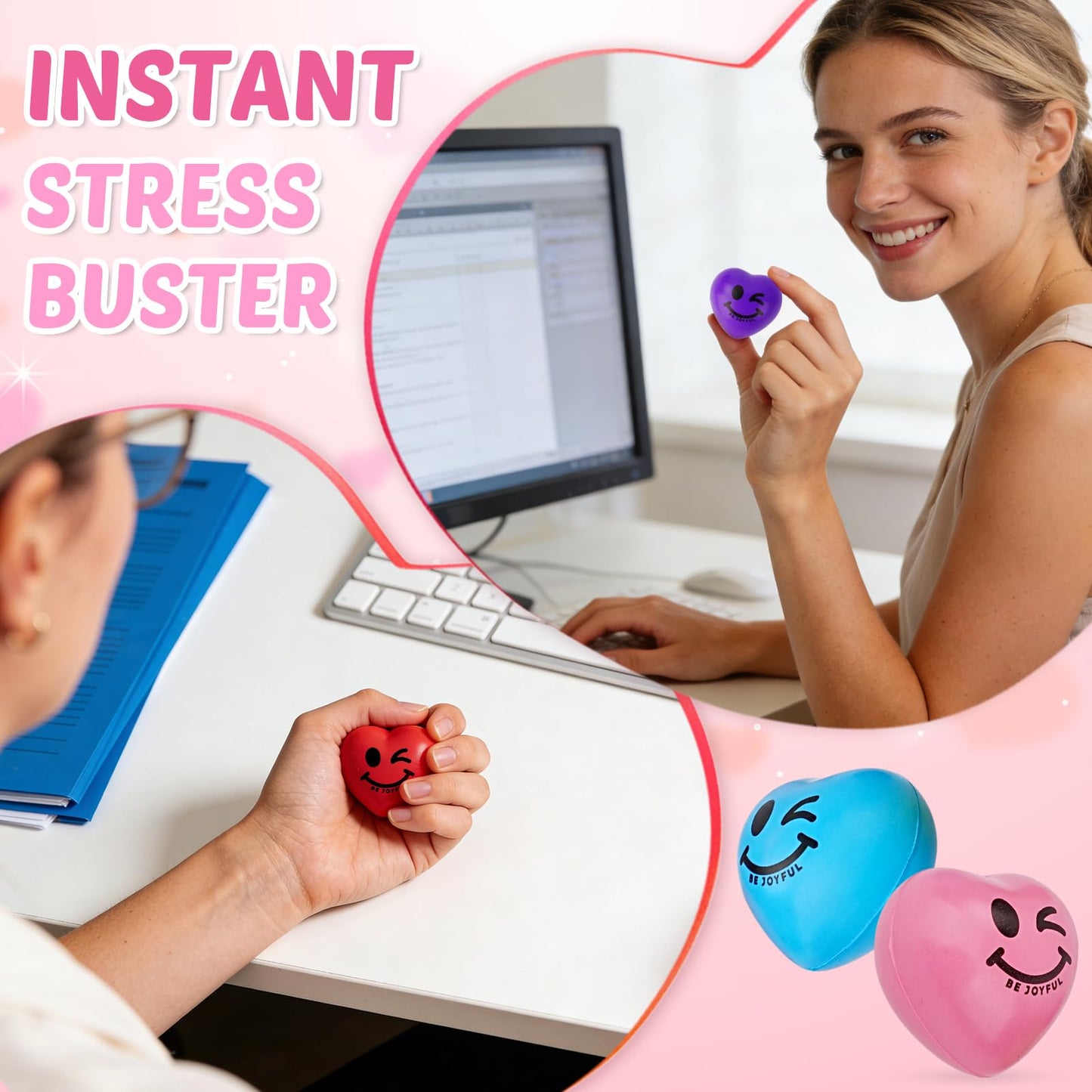 SHQDD Stress Balls, 100PCS Heart Stress Balls for Adults & Kids, Mini Foam Ball Stress Relief Toys, Fidget Anxiety & Anger Relief at Work/School/Home, Employee Benefits, Student Prizes, Party Favors