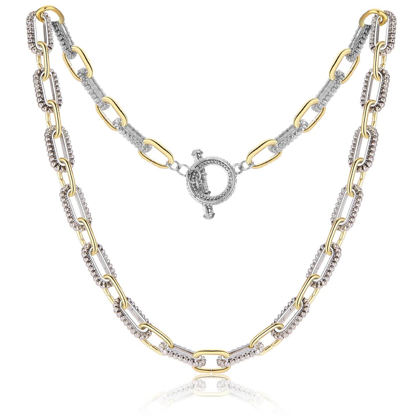 Mytys Women's Link Necklace 18k Gold Plated Double Twist Wire Gold and Silver 2 Tone Chain Necklaces Christmas New Year Jewelry (Short Gold & Silver 7)