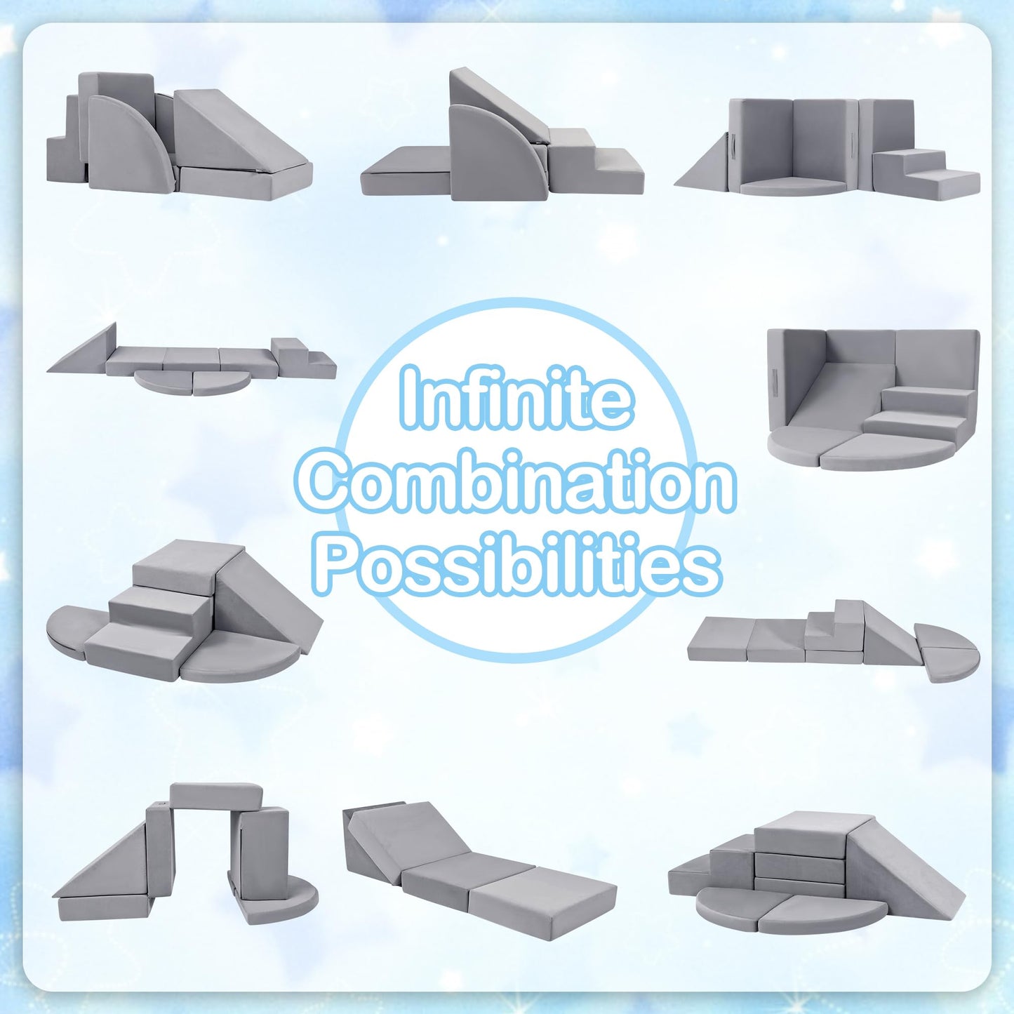 Tykacna Foam Climbing Blocks for Toddlers 1-3, Safety First Baby Climbing Blocks Indoor,Soft Play Set for Infant, Ideal Climbing Toys for 1 Year Old for Baby Gym/Toddler Playground（Grey