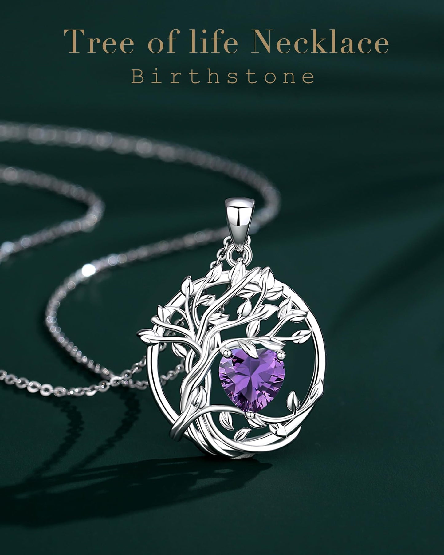 FANCIME Tree of life Birthstone necklace for women Sterling Silver Tree Jewelry Amethyst Pendant February Birthstone Purple Gemstone Anniversary Birthday Mothers Day Gifts for Wife Her