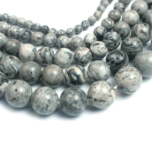 Cynbpm Natural Stone Macrame Grey Star Beads for Crafts Black Embroidery Pony Loose Round Beads Jewelry Making Bracelets Necklace 6mm