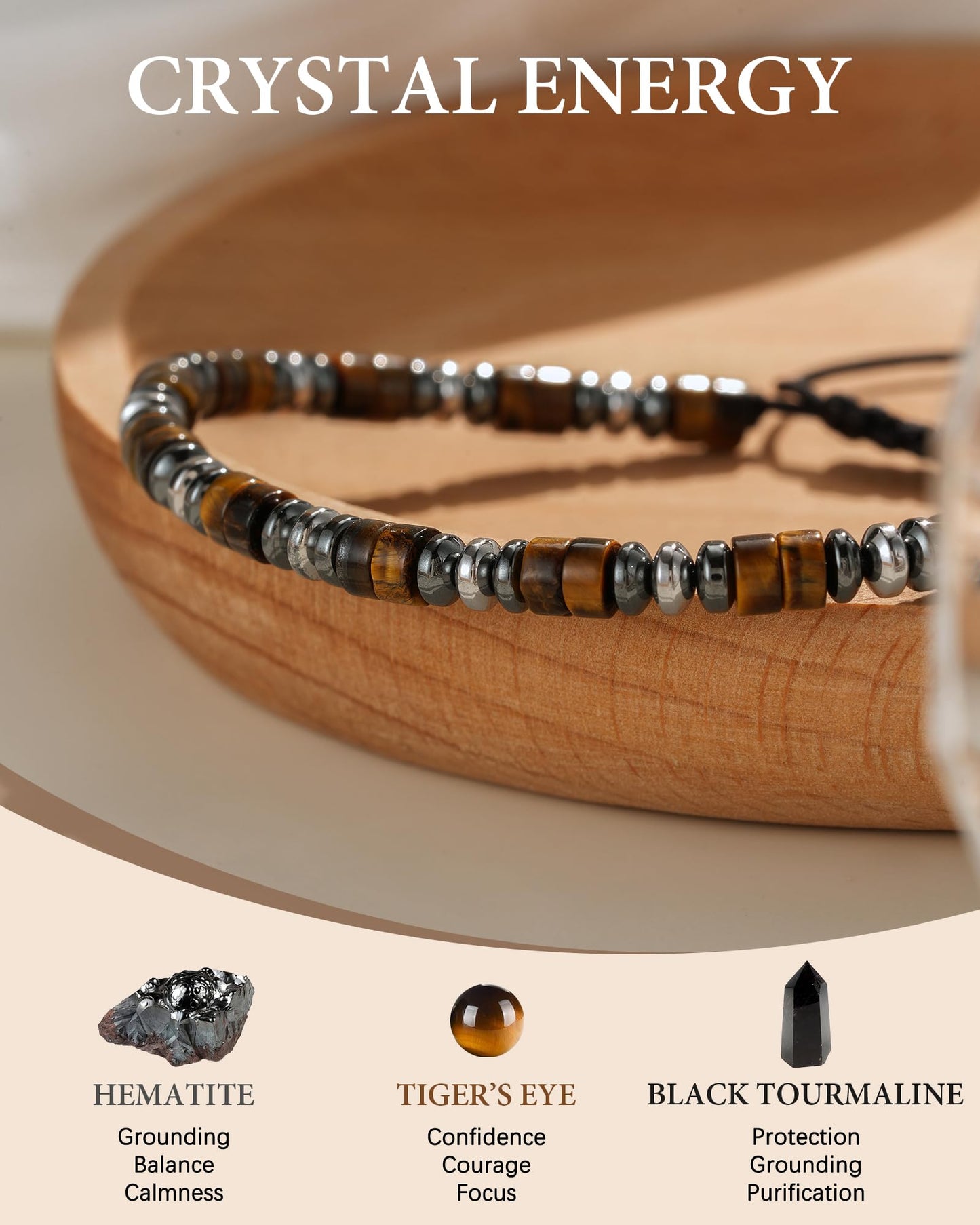 LAVEIR Triple Protection Bracelets Hematite Tigers Eye and Black Tourmaline Bracelet Grounded Empowered Protected for Men & Women Gifts for Mothers Fathers Day Christmas Birthdays Anniversary