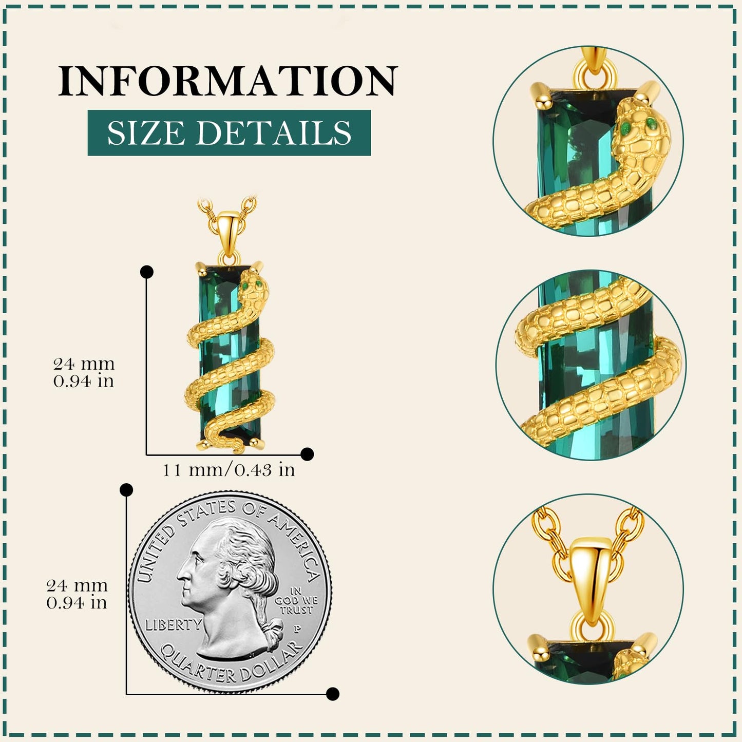 AENEAS Snake Necklace for Women Gold Plated Sterling Silver Green Crystal Jewelry Gifts for Women Wife Her Christmas