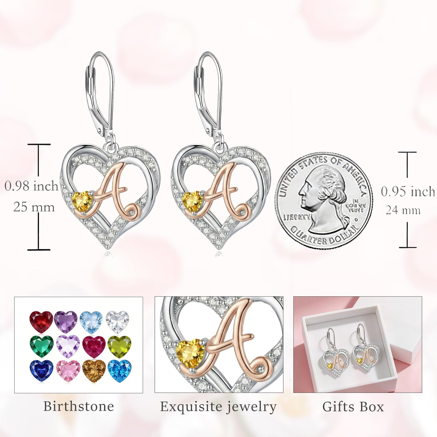 ZPMMPZ Initial Birthstone Earrings Intial Letter Dangle Drop Earrings Birthstone Jewelry Gifts for Women A & December