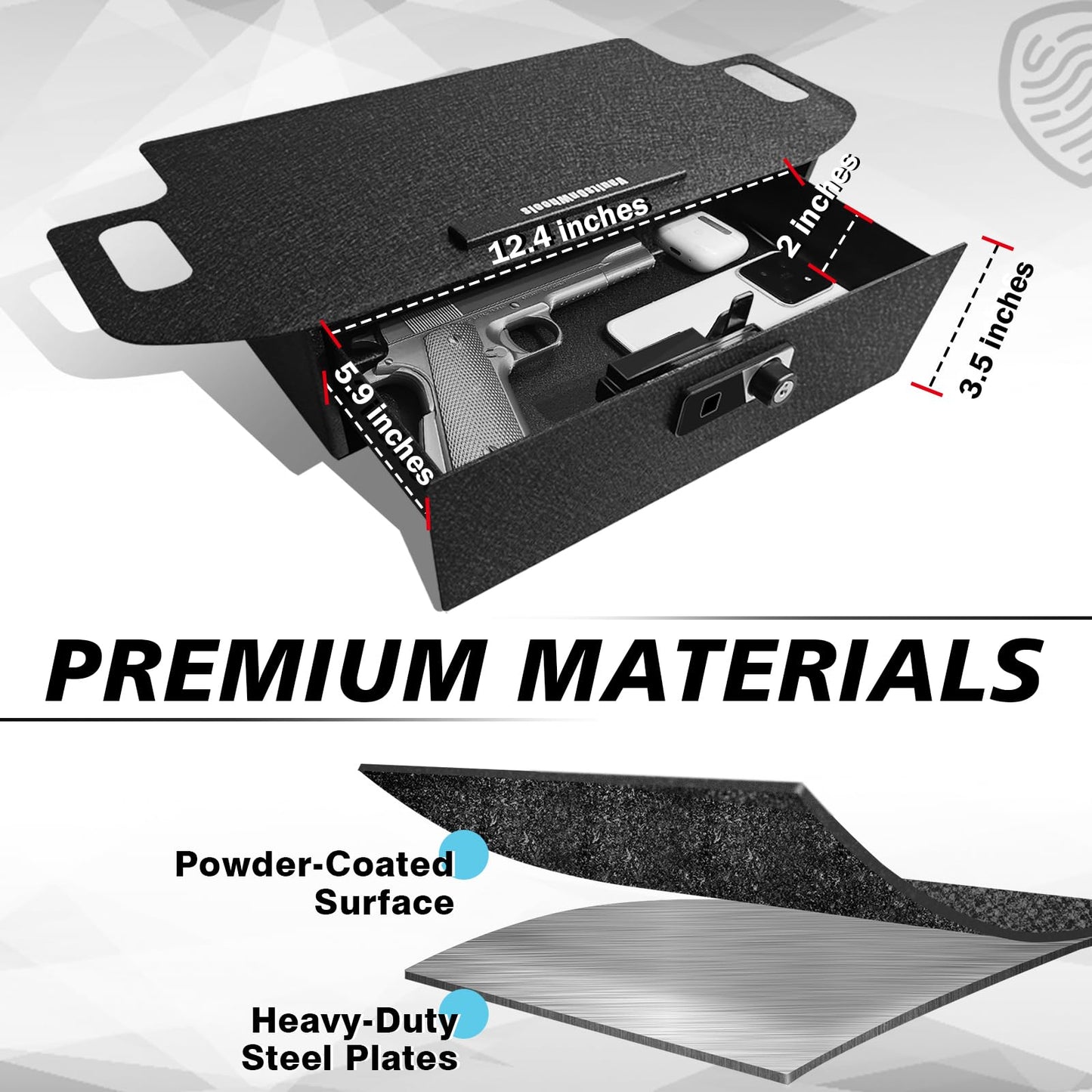 VaultsOnWheels for 2026+ Tesla New Model Y Juniper Front Seat Safe Vault Patented Design Gun Safe Box Driver/Passenger Side Drawer LockBox Anti-Theft Biometric Fingerprint Lock