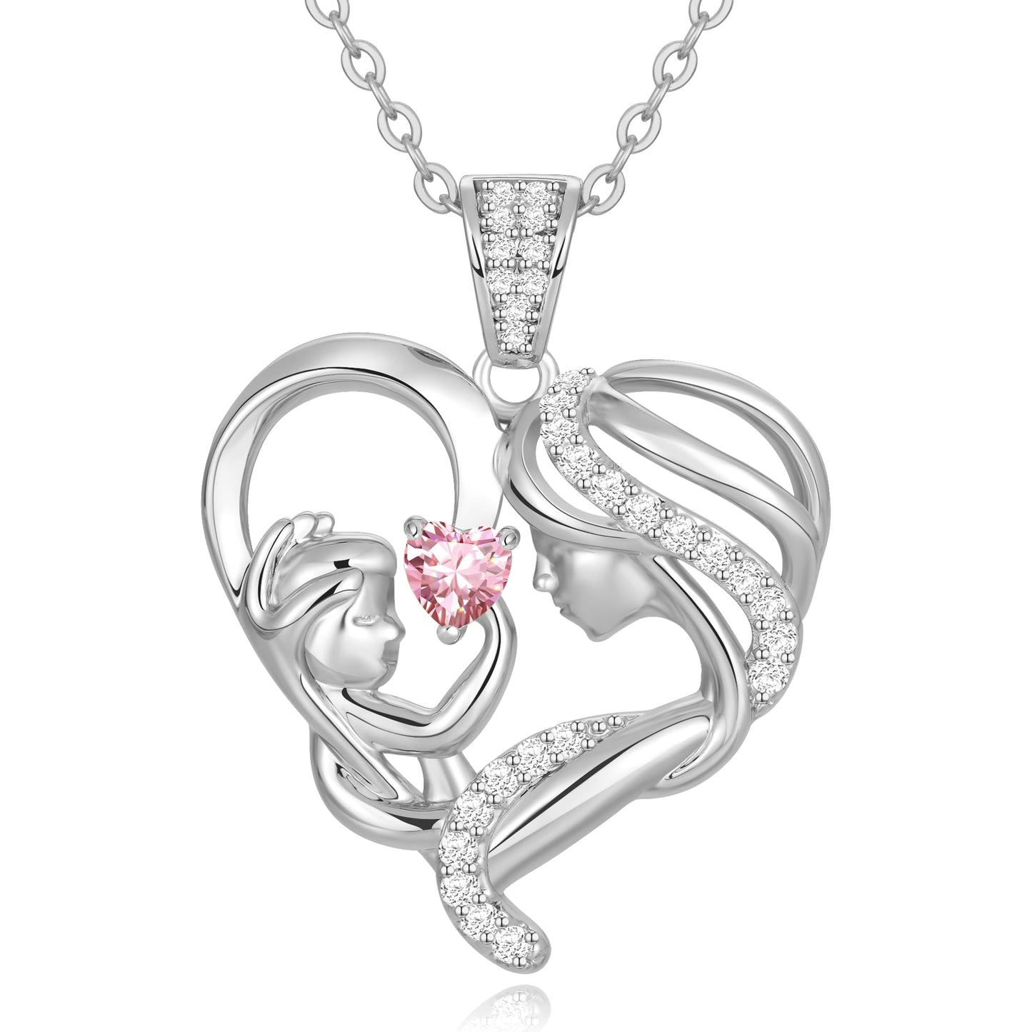 Zifeel Mothers Day Gifts for Mom Wife Her Grandma, S925 Sterling Silver Birthstone Necklaces Jewelry for Women, Mother's Day Love Heart Pendant Necklace for Anniversary Birthday Christmas Day