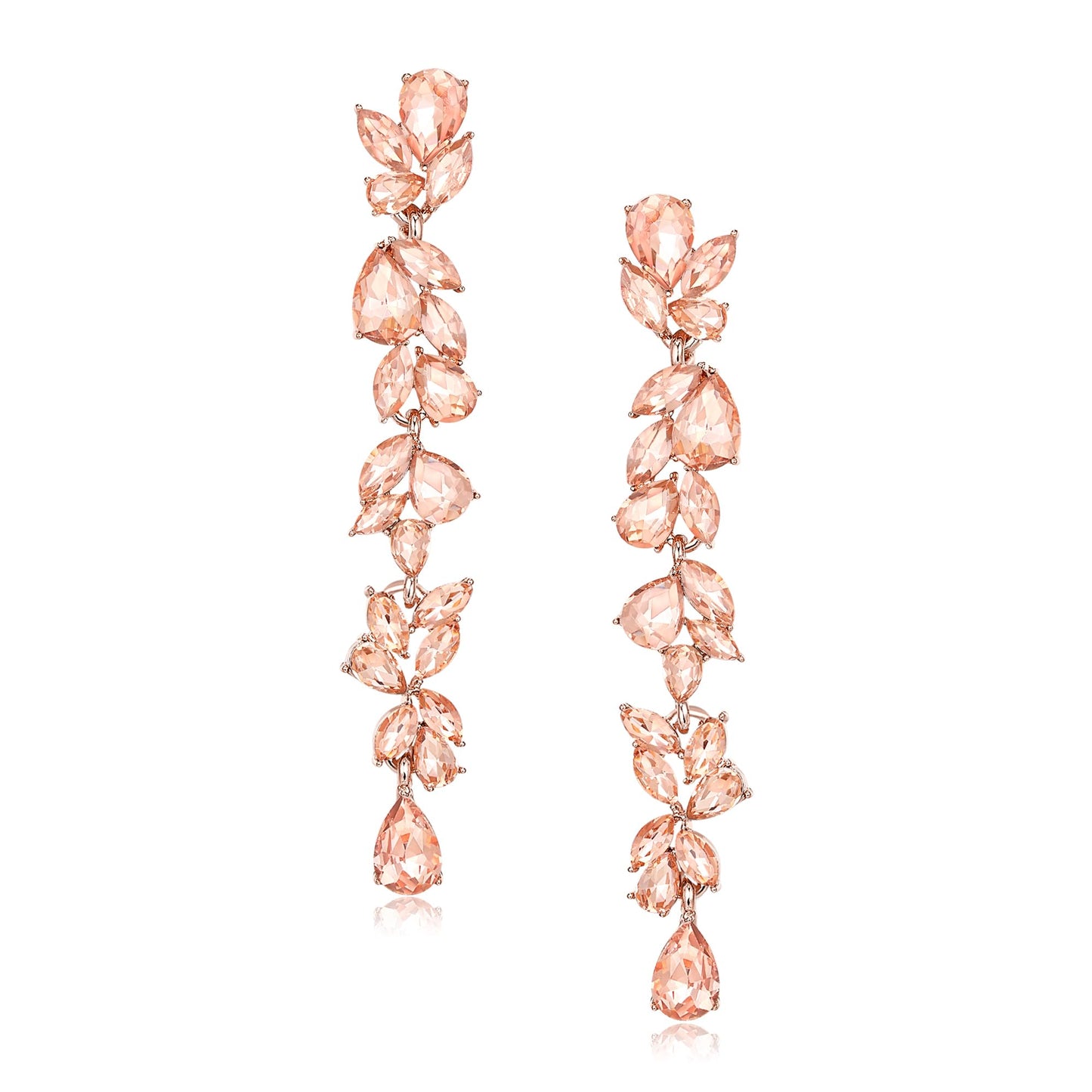 EVER FAITH Banquet Rhinestone Crystal Chandelier Dangle Earring for Women Brides, Art Deco Marquise Teardrop Bridal Long Drop Earrings for Prom Peach