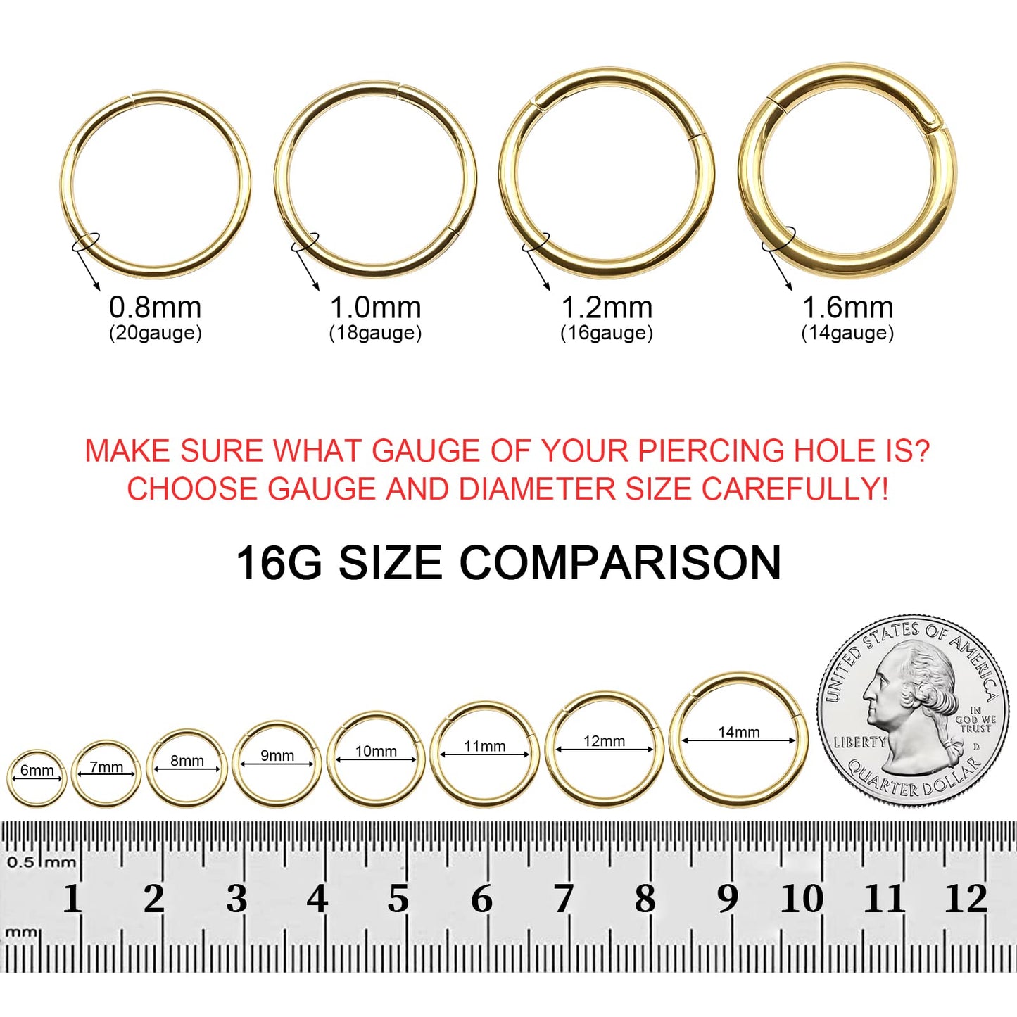 BOGKU 6pcs G23 Titanium Hinged Nose Rings Hoop 14 Gauge 9mm Nose Septum Clicker Segment Rings Cartilage Conch Tragus Helix Rook Hoop Earring Body Piercing Jewelry