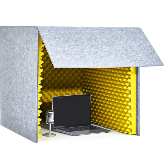 Pushglossy 28x 28 x 28 Inch Desktop Soundproof Cover Portable Vocal Recording Booth Vocal Absorbing Shield Microphone Isolation Booth Cube for Music Studio Podcasts Decreasing Noise Home (Yellow)