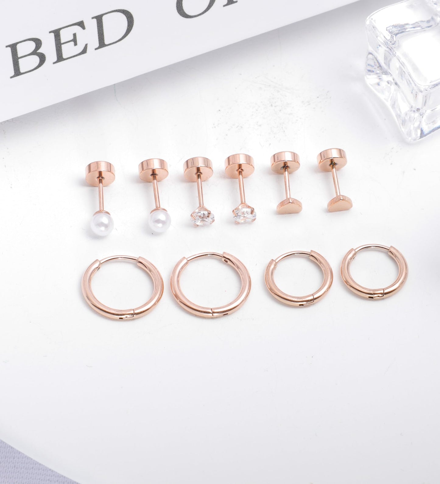MJust Titanium Earrings for Sensitive Ears 20G Hypoallergenic Stud Hoop Earrings for Women Men Opal Ball CZ Heart Pearl Flat Back Earrings Cartilage Earrings Set