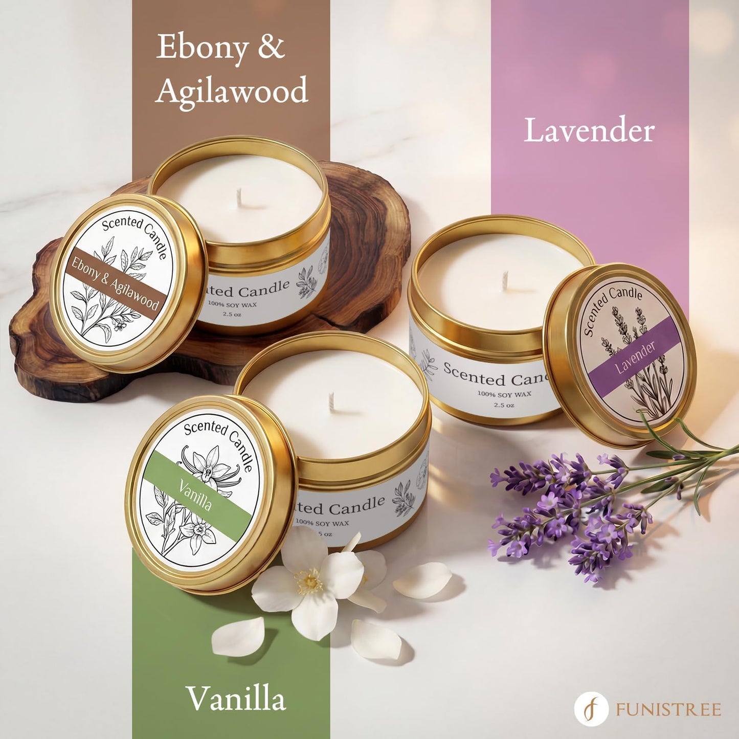 Funistree Candle Warmer Lamp Gift Set with 3 Jar Candles & Gift Box, Gifts for Women Mothers Day Birthday, Mom Sister Friend Gift, Lavender, Vanilla, Ebony, 2 Bulbs