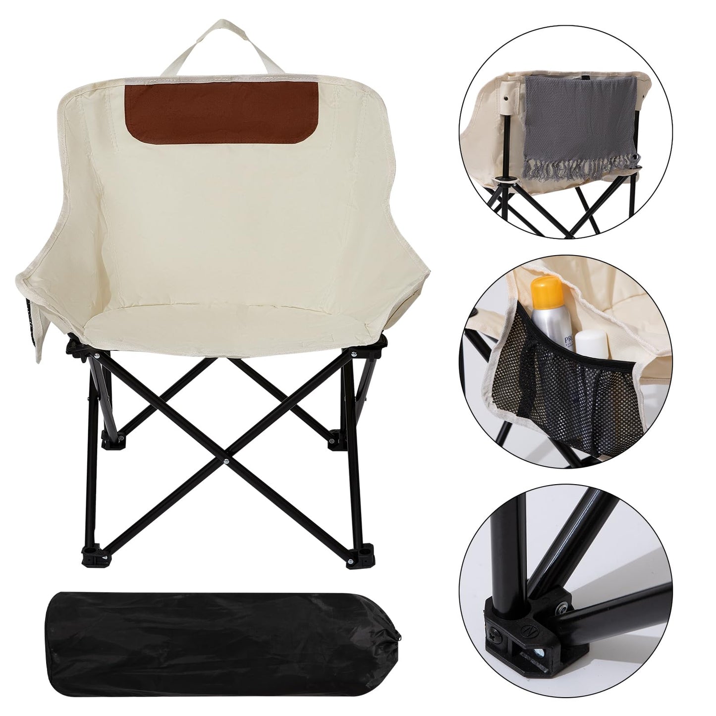 SHANQUAN 2 Pack Folding Camping Chair, Compact Camp Chair,Outdoor Lawn Portable Lightweight Backpacking Chair with Carrying Bag for Outdoor Camp,Travel,Beach,Picnic,Fishing, Hiking (Beige)