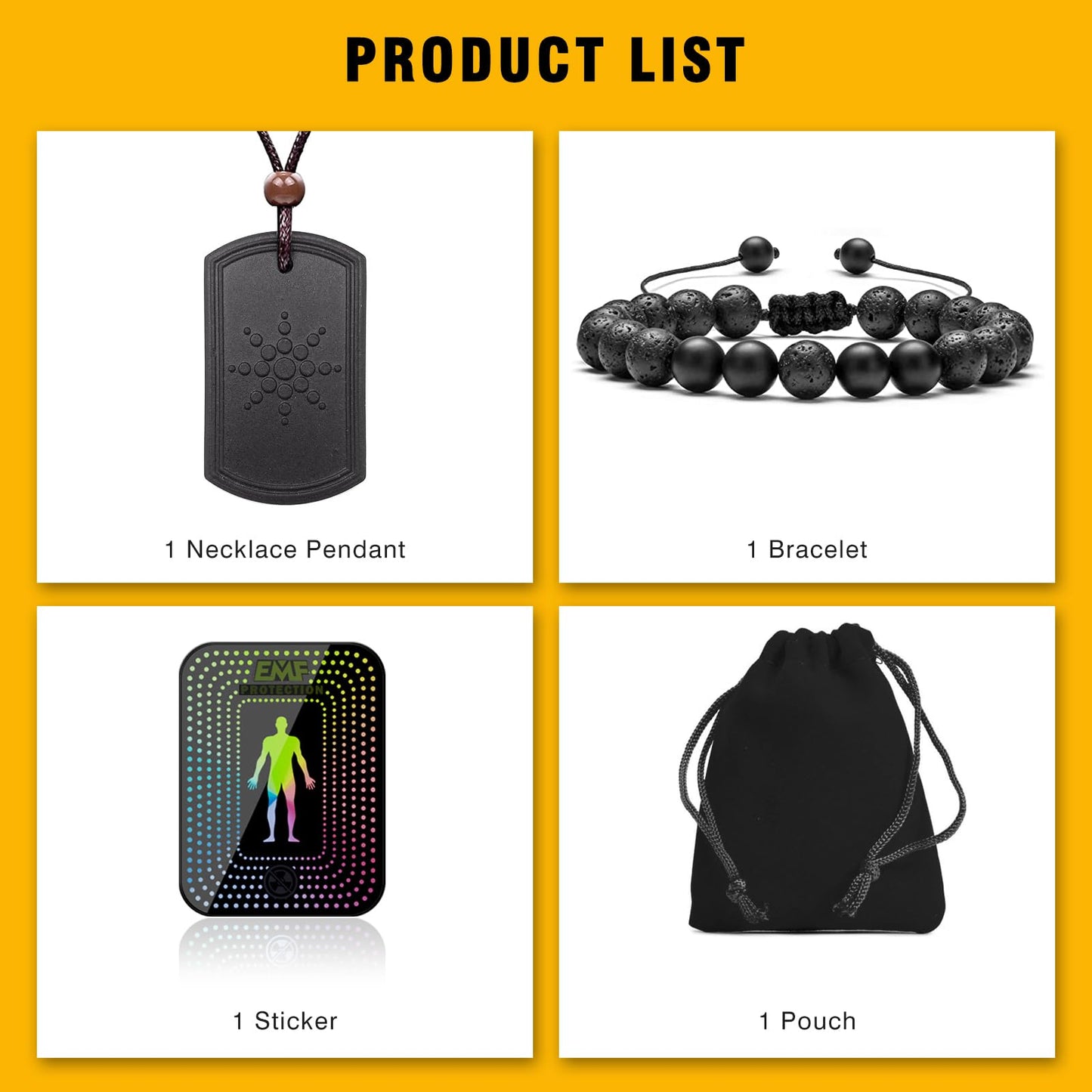 Necklace Pendant and Bracelet and Protection Sticker - (3 in 1 SET), Reduce Anxiety, Relieve Stress, Pendants and Bracelets Handcrafted from Natural Lava, Adjustable Cord Length, for Women/Men