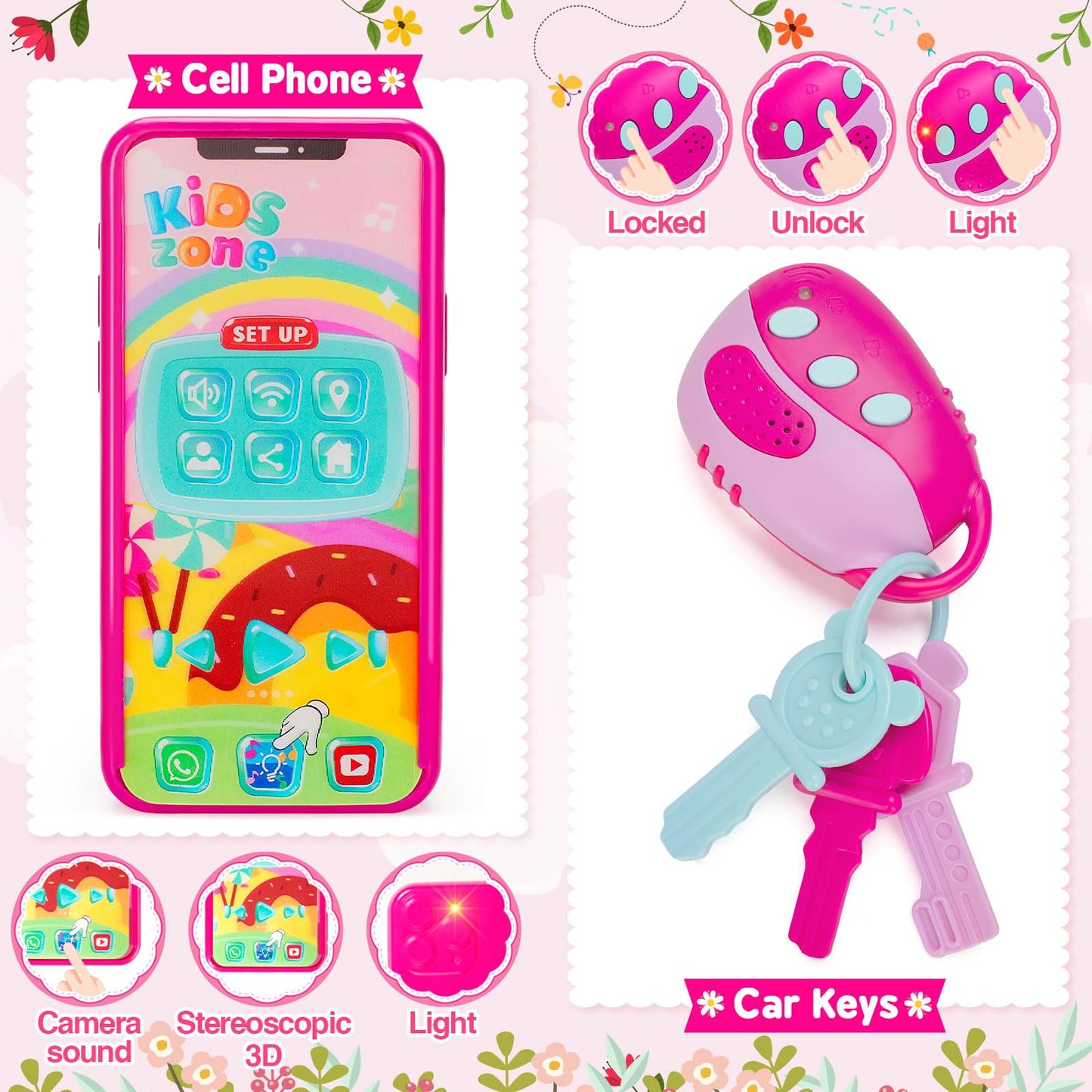 Officygnet Play Purse Toy for Girls 3+ Years Old, Toddler Purse Girl Toys with Pretend Makeup Kit, Pretend Princess Play Toy for Little Girl, Birthday for Toddler Girls Age 3+