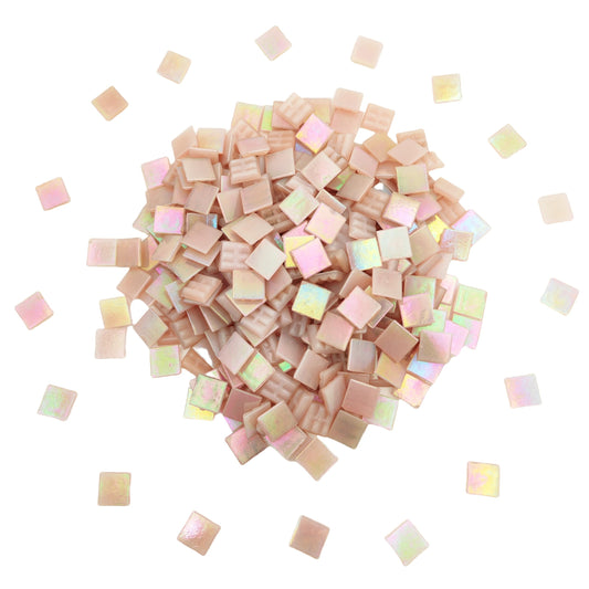 320PCS Square Iridescent Stained Glass Mosaic Tiles, 1.1LB Mosaic Tiles for DIY Crafts, 0.6" Bright Mosaic Glass Pieces for Art Craft and Home Decorations (Iridescent Light Pink F434, 0.6")