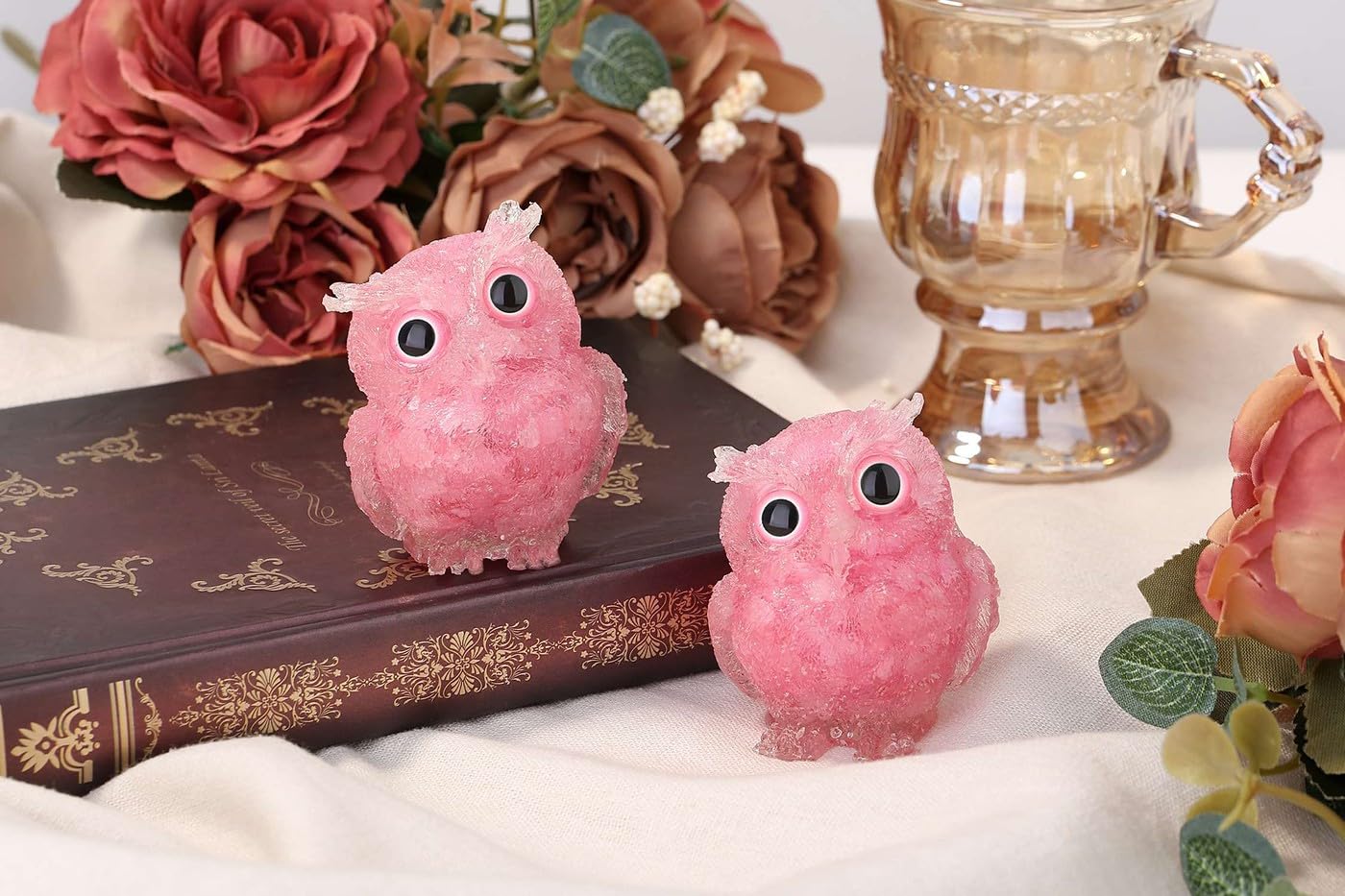 LAIDANLA Rose Quartz 2.4" Owl Statue Natural Healing Crystal Cute Owl Animal Pink Figurine Pocket Sculpture Reiki Spiritual Energy Gemstone Home Office Room Desk Decor Gifts for Women Men