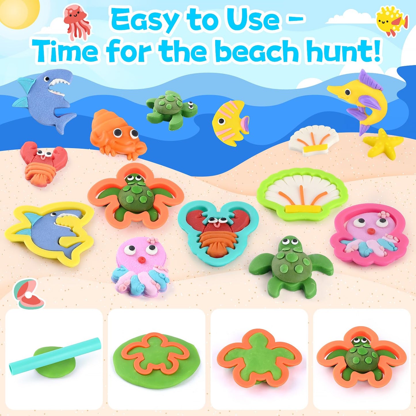 PLAY Ocean Color Dough Kit with Sea Animals Molds, Under the Sea Toys Set for Sensory Play - Boat Whale Shark Crab Fish Cutters, Educational Arts and Crafts Gift for Kids 3 4 5 6 Year Old Boys & Girls