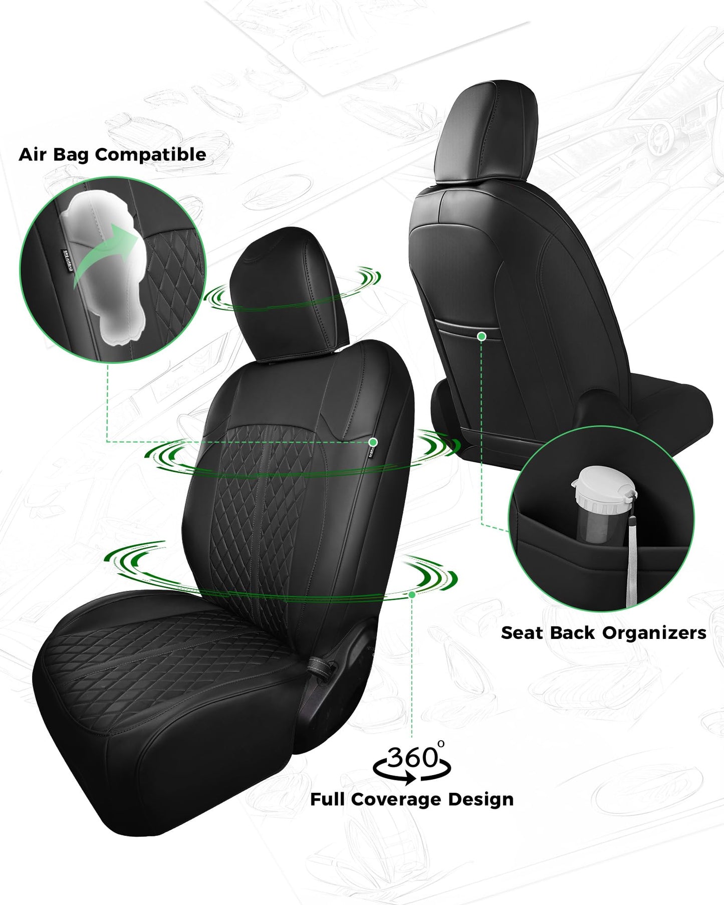 RIDEPOSH for Jeep Wrangler Seat Covers 4Door JL 2018 2019 2020 2021 2022 2023 2024 2025 2026, Custom Fit Car Seat Cover Full Set, Luxury Waterproof Leather Seat Protectors, Black, W/O Rear Cup Holder