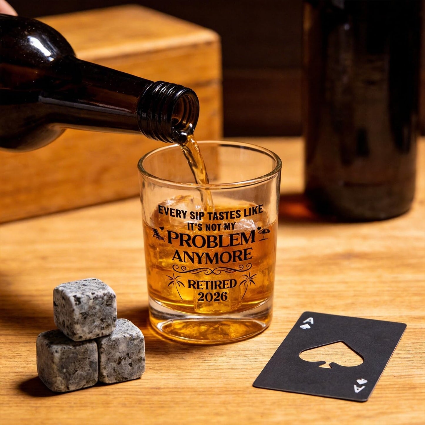 Ithmahco Retirement Gifts for Men 2026, Retirement Gift for Men, Funny Retired Gifts Includes Whiskey Glass Set Candles Hat Socks Pen Bottle Opener Keychain Dice for Dad, Coworker, Boss, Grandpa