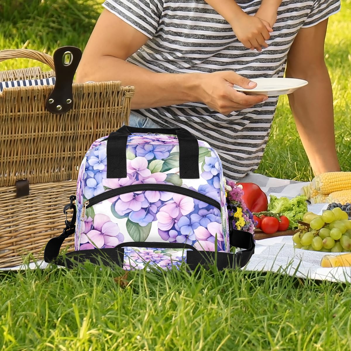 Pardick Purple Flower Floral Insulated Lunch Bag for Women Girl Reusable Lunch Tote Box With Shoulder Strap Lightweight Thermal Cooler Meal Prep Bag for Work School Office Picnic