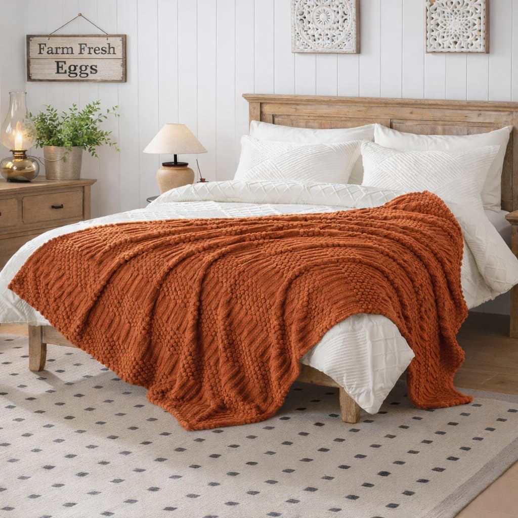 50x70 Inch Rust Throw Blanket - Soft & Fluffy Fleece, Cute & Aesthetic, Perfect for Sofa, Couch, Chair, Bed, Living Room & Bedroom, All-Season Use, Plush & Cozy Decorative Fall Blanket