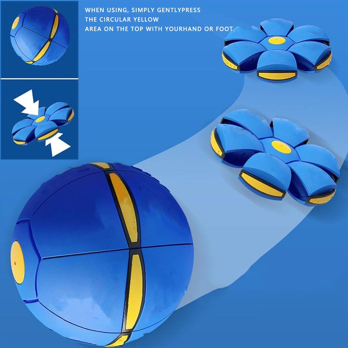 2-in-1 Magic Ball Toy - Transforming LED Bouncing Ball & Flying Saucer with 6 Colorful Lights - Glowing Boomerang Sphere for Outdoor Family Fun and Kids Games (Blue)