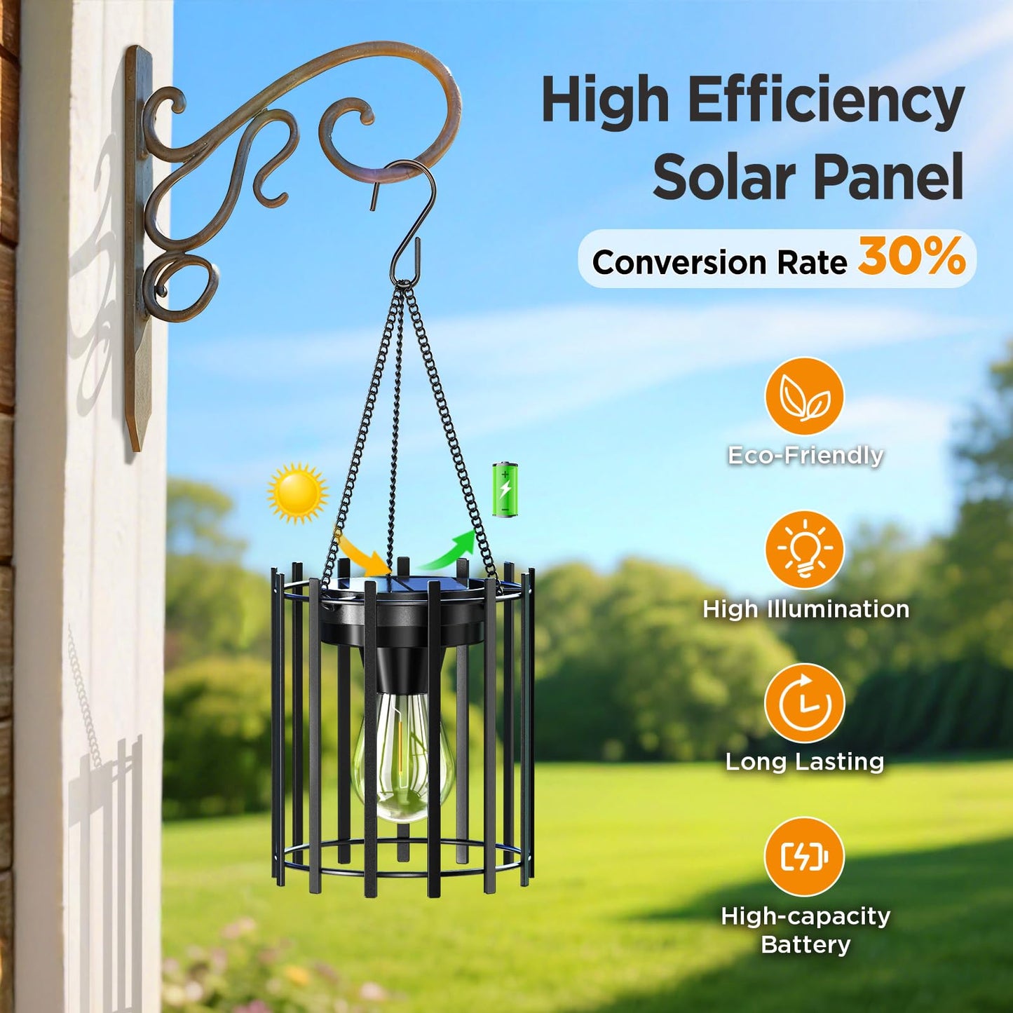 KOOPER Solar Lanterns Outdoor Waterproof, Upgraded Bright Hanging Solar Lights Outdoor Lanterns Decorative, Auto ON/Off Metal Hanging Lantern Lights for Proch Yard Patio Garden Decor 2 Pack