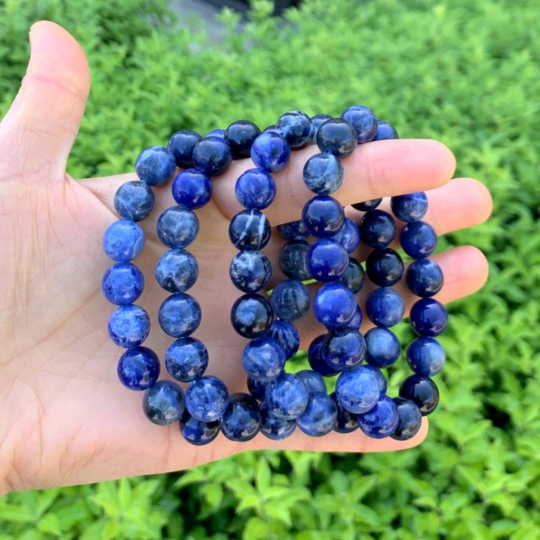 Adabele Real Natural Blue Sodalite Gemstone Beaded Bracelet 7 inch Stretch Chakra Healing Crystal Stone Women Mom Gift (Unisex) GB10-A47