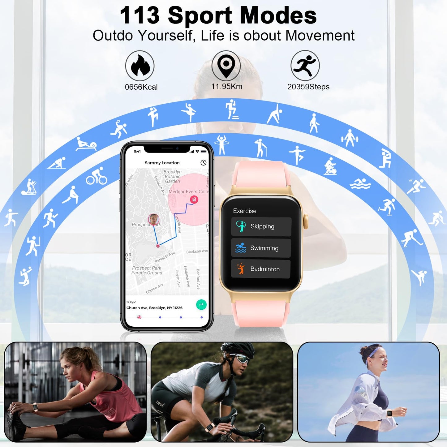 Smart Watch for Men Women(Answer/Make Call), 1.85" Smartwatch 113 Sports Modes Fitness Tracker with Heart Rate Sleep Blood Oxygen Monitor Pedometer, IP68 Waterproof Fitness Watch for Android iOS[2024]