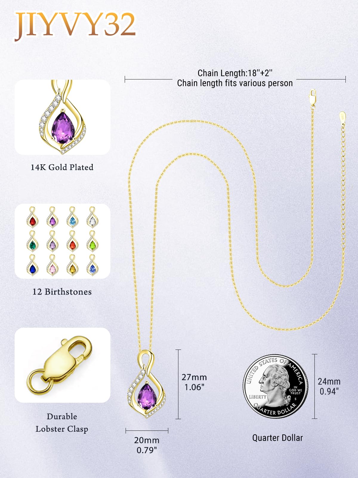 JIYVY32 Amethyst Infinity Necklace for Women February Birthstone Necklaces 14k Gold Plating Anniversary Birthday Gifts for Wife Her Mom Girlfriend Birthstone Jewelry Gifts for Women