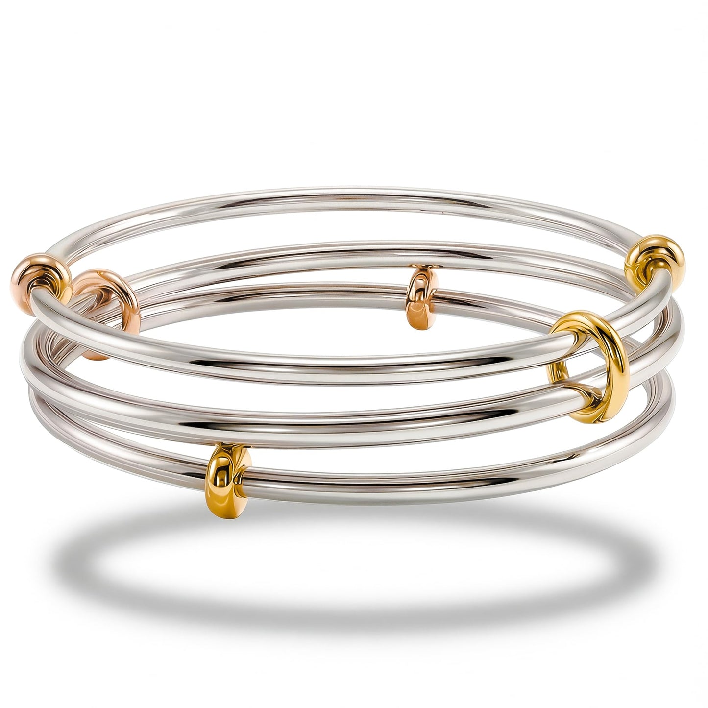 MIUSISHIYU Musishiyu Silver Bracelets for Women Stacking Bangle - Surgical Stainless Steel Cool Tone Rolling Rings, High Polish Fidget Anxiety Jewelry, Perfect Gifts for Mom Wife Grandma