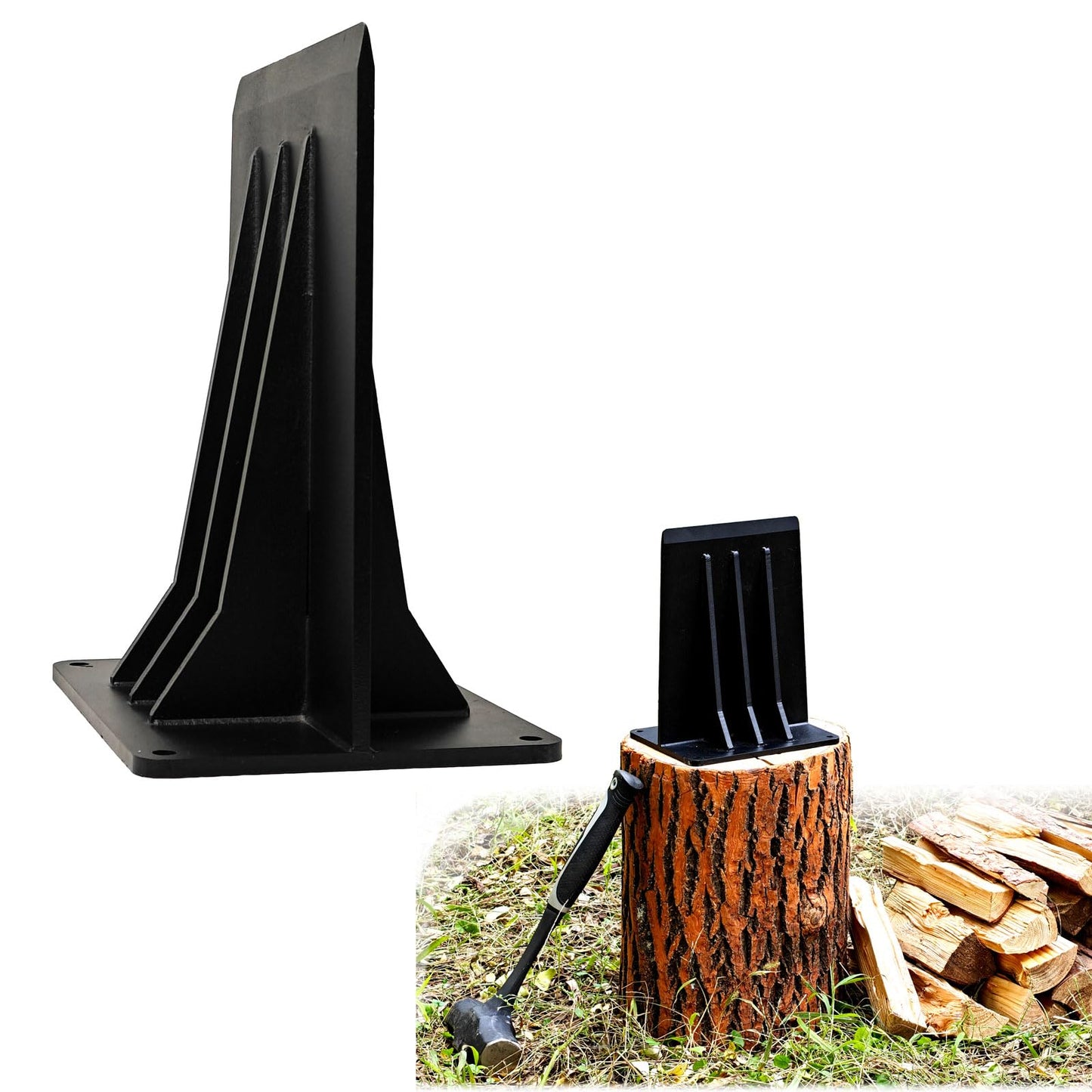 ZAFortLign Kindle Cracker Log Firwood Splitter, 8in 8.8lb Manual Steel Wood Splitting Wedge for Wood Stove Fireplace and Fire Pits, Black (Black)