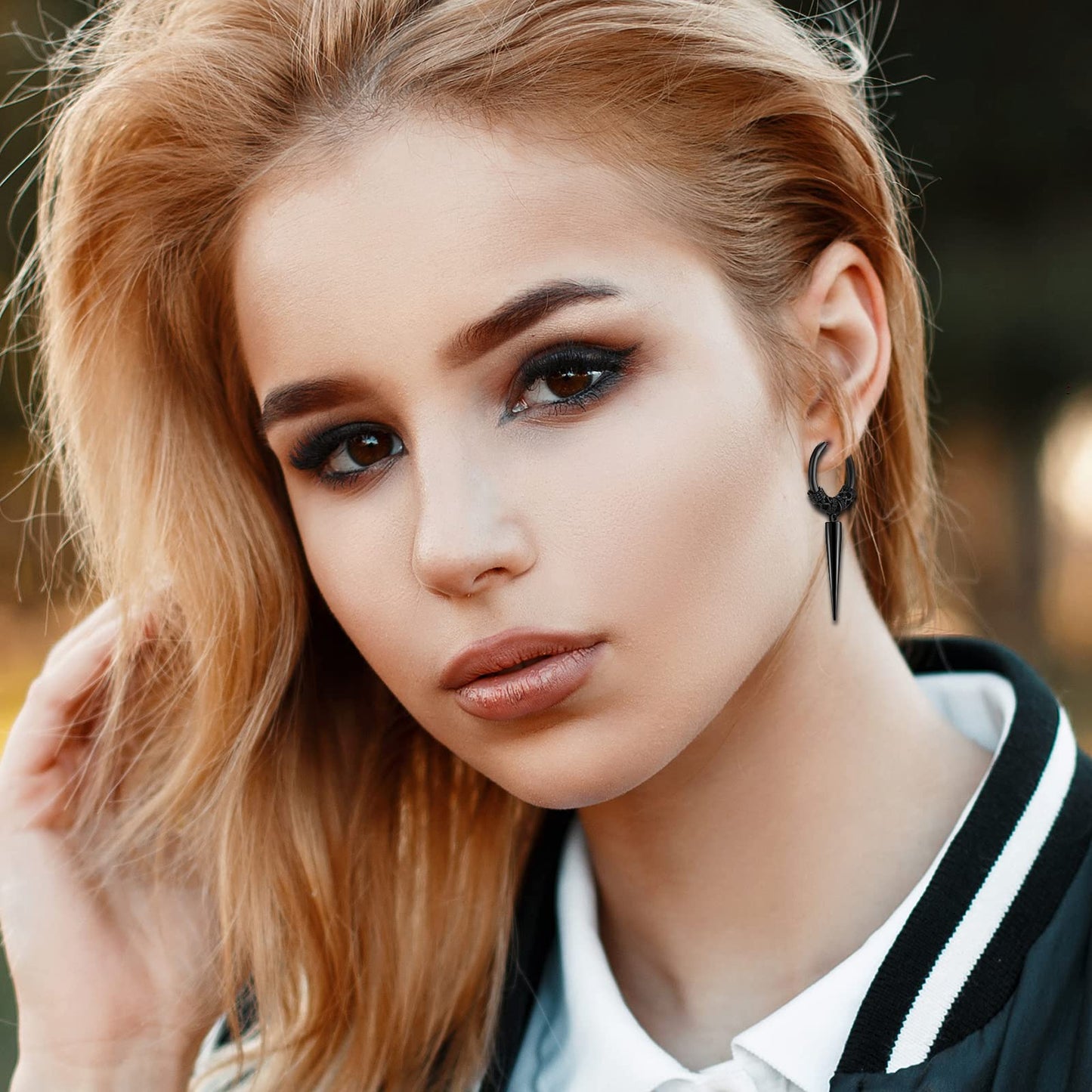 Aroncent 12PCS Stainless Steel Hoop Spike Earrings - Fake Tapers & Illusion Tunnel Cheater Piercing Jewelry - Men & Women