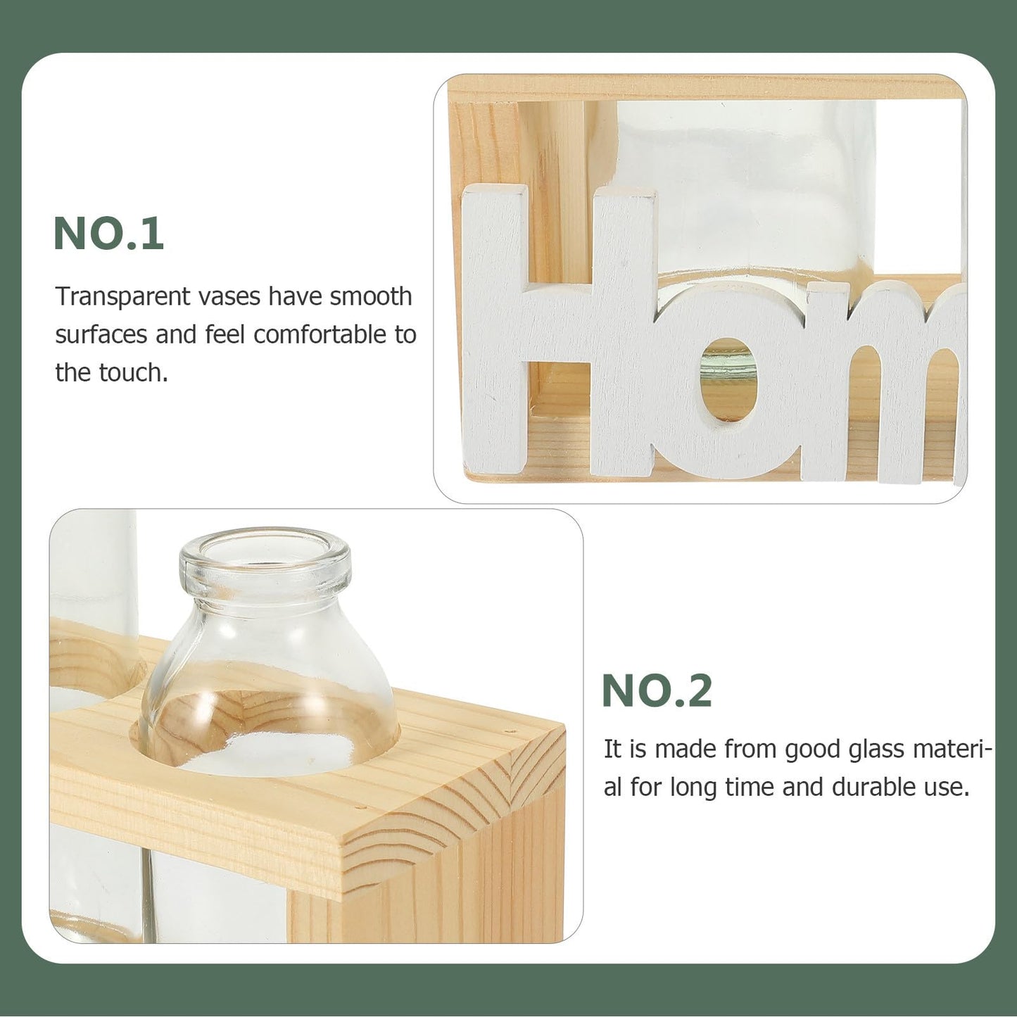 FESTFENDS Glass Terrarium Plant Vase with Wooden Stand, Hydroponic Propagation Station for Indoor Plants, Nordic Style Desktop Flower Vase Home Décor Set with 2 Glass Containers and Natural