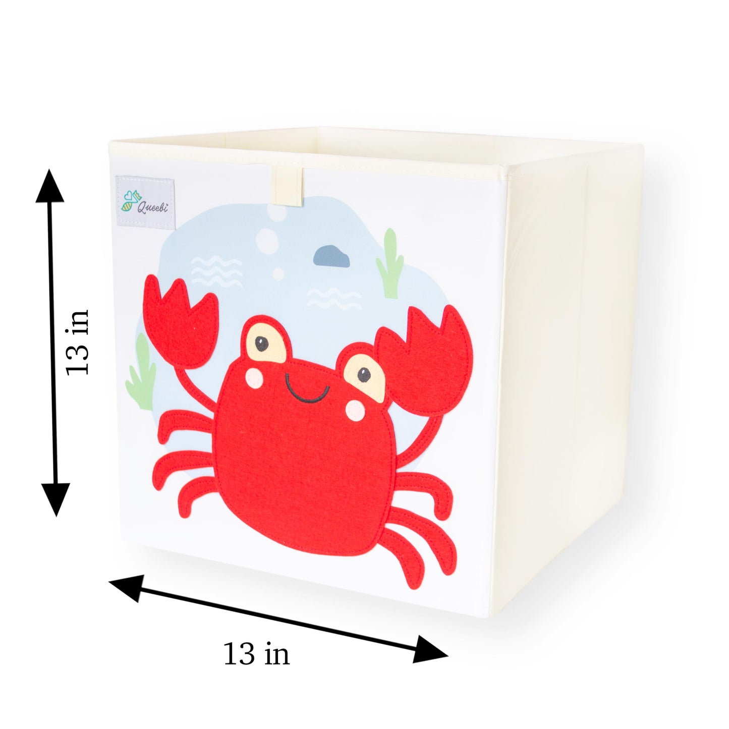 Queebi Crab Storage Cube- Organizer for Nursery, Playroom, Bedroom, Closet. Foldable Box 13x13x13 inches. Children's Toy Box, Diaper Caddy, Clothing Basket, Book Bin, Baby Essentials & Kids Gift