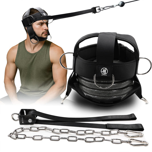 Neck Training Harness with Pulley System – Adjustable Head Strap for Side-to-Side Neck Strength Workout, Heavy-Duty Steel Chain for Weighted Vertical Training, Ideal for Powerlifting & Fitness